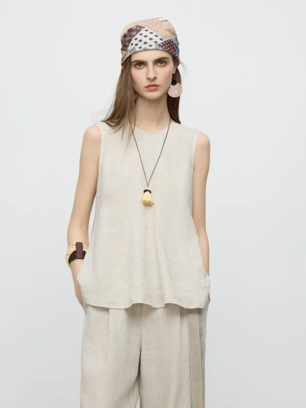 Sleeveless Linen Shirt with Subtle A-Line Silhouette