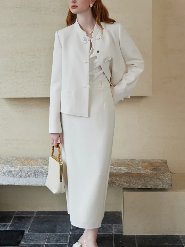 Elegant High Waist Straight Midi Skirt with Side Slit