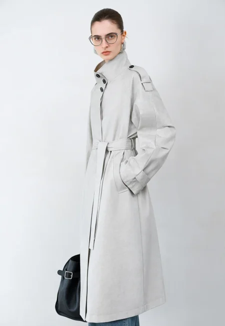 FSLE 【Premium Series】Retro Stir Stand Up Collar Trench Coat for Women Spring New Collection Trench 25FS11322