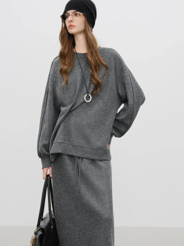 Twisted Round Neck Sweatshirt and Ankle-Length Skirt Set