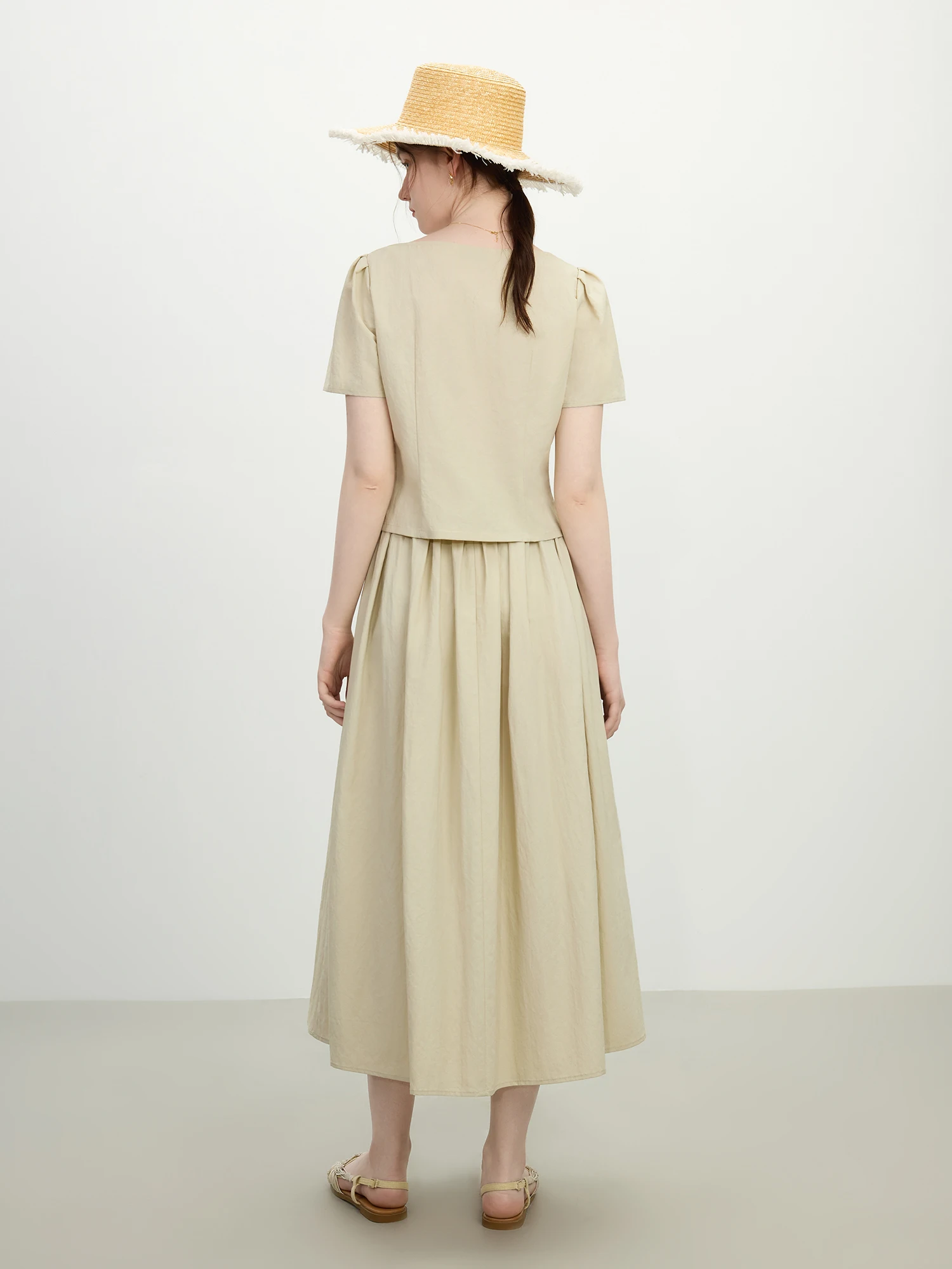 FSLE French Style Minimalist Square Collar Short sleeved Shirt Women Summer New Arrival Top Skirt Suit 25FS12126+25FS12127