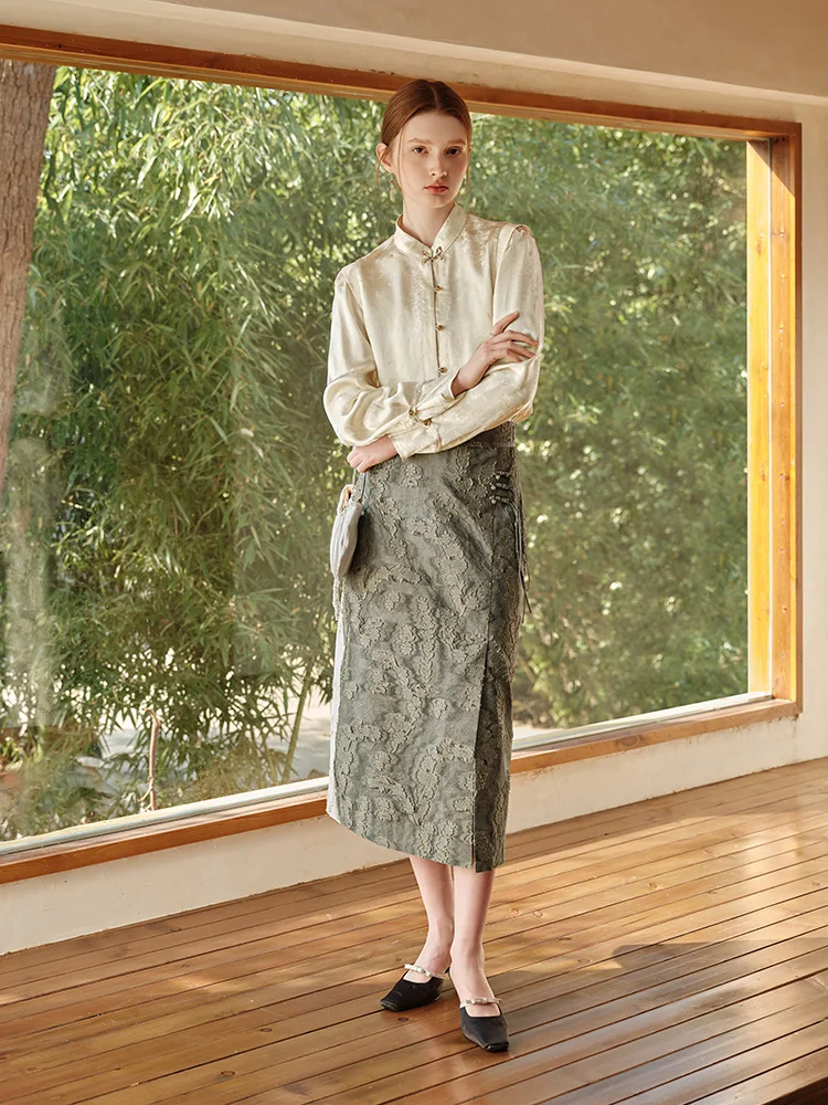 kf-S5e14331ae151480a8064fd8ade7b1285s FSLE New Chinese Style Light National Style A line Skirt for Women Spring Design Sense Elegant Skirt Female 24FS11046