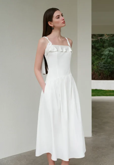FSLE 【Premium Series】Minimalism Old Money Style Unique Elegant Solid Texture Dress Female Sleeveless Strappy Dress 25FE12012