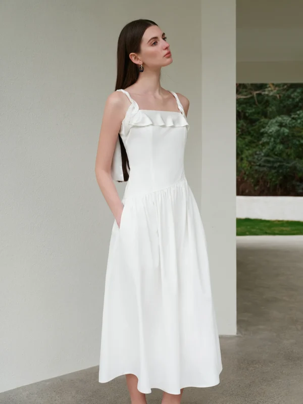 FSLE 【Premium Series】Minimalism Old Money Style Unique Elegant Solid Texture Dress Female Sleeveless Strappy Dress 25FE12012