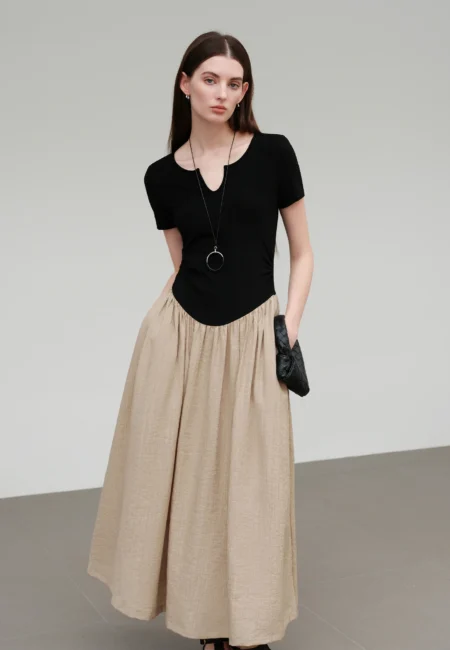 FSLE【Premium Series】 Summer Women's Wool Textured Dress Fit Contoured Waist & Breathable Layered Design Dress