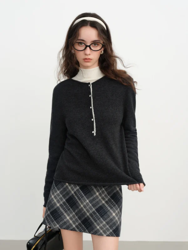 Winter Women's Lace Trim Knit Sweater Round Neck Wool Blend Pullover Top with Soft Touch for Casual Comfort