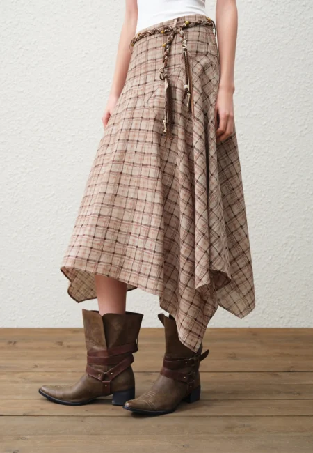 FSLE 【Premium Series】Retro Style Plaid A line Skirt with Irregular Hem New Spring Style for Women 2026 Trendy