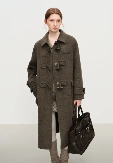 FSLE Retro Academic Herringbone Double Faced Tweed Coat for Women Winter New Arrival Oversized Jacket Outerwear Blends