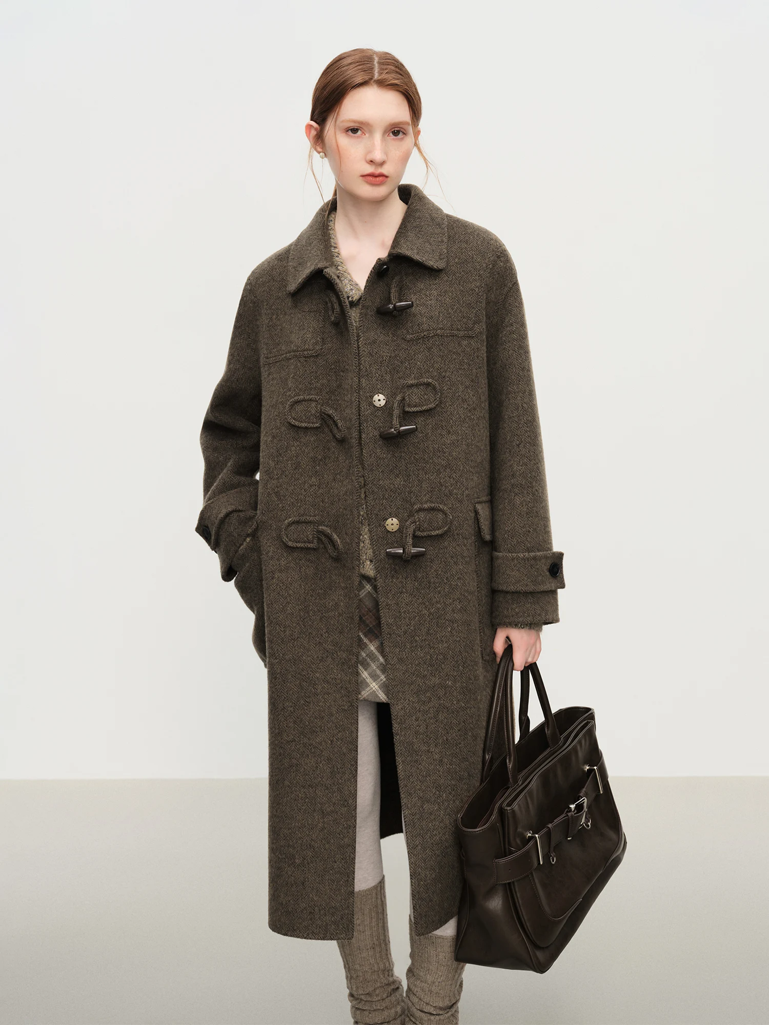 kf-S79f432d8df0d40eb9e4bed2f4b763440j FSLE Retro Academic Herringbone Double Faced Tweed Coat for Women Winter New Arrival Oversized Jacket Outerwear Blends