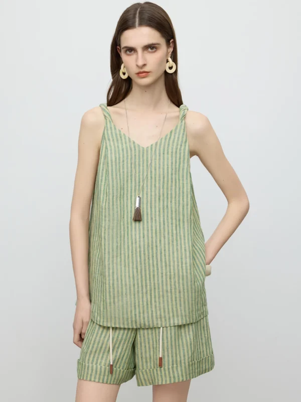 Linen Striped Sleeveless Top and Shorts Set