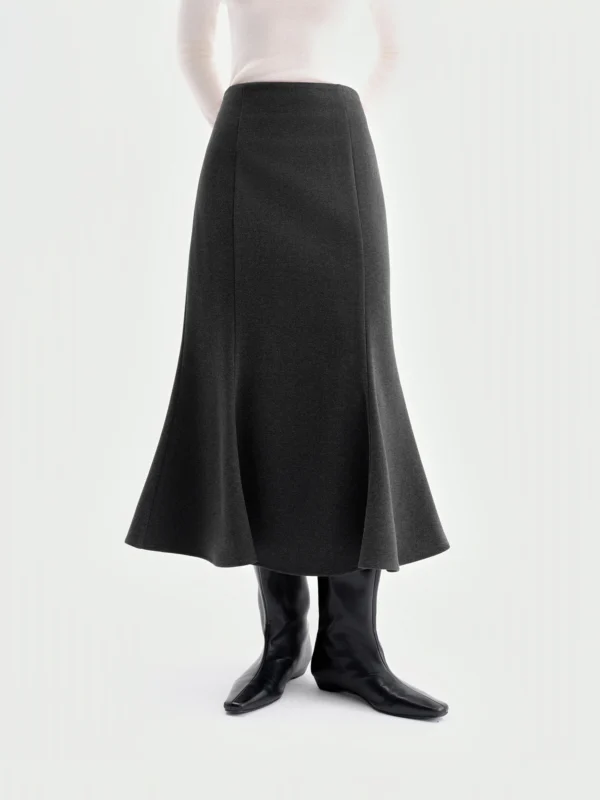 High Waist Mermaid Hem Midi Skirt in Grey