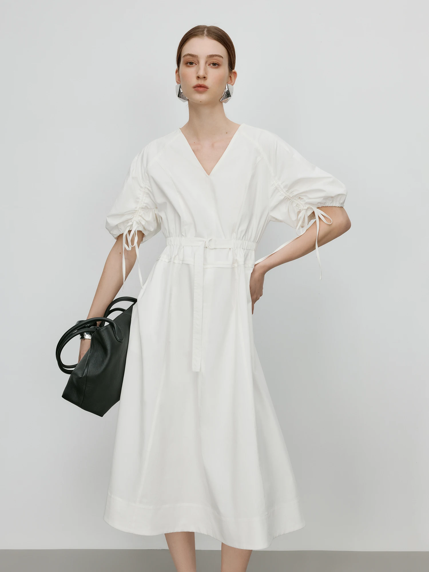 Kf-S8126F6E3D6C24B688F60207Ce16042Af6 Fsle【Premium Series】 French V Neck Tiered Dress Ss25 Women Bubble Sleeve Maxi Summer Dress Y2K Revival Breathable Linen Dress