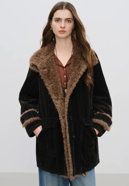 FSLE 【Premium Series】Vintage Design Color Block Patchwork Wool Flannel Short Jacket Winter New Arrival Jackets Coats