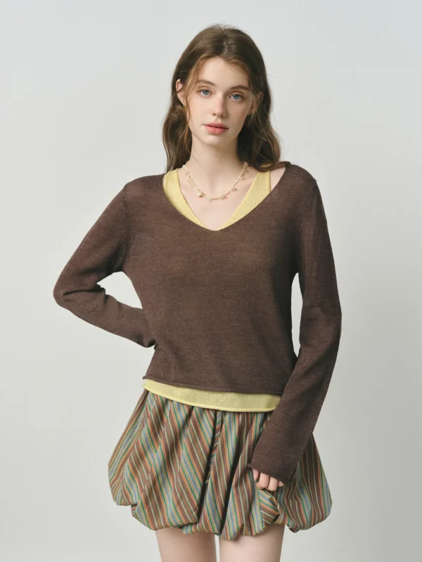 New Arrival Women's Fake Two Tone Sweater Wool Blend Knit Top Round Neck Pullover Y2K Coquette Office Chic 25FS13286