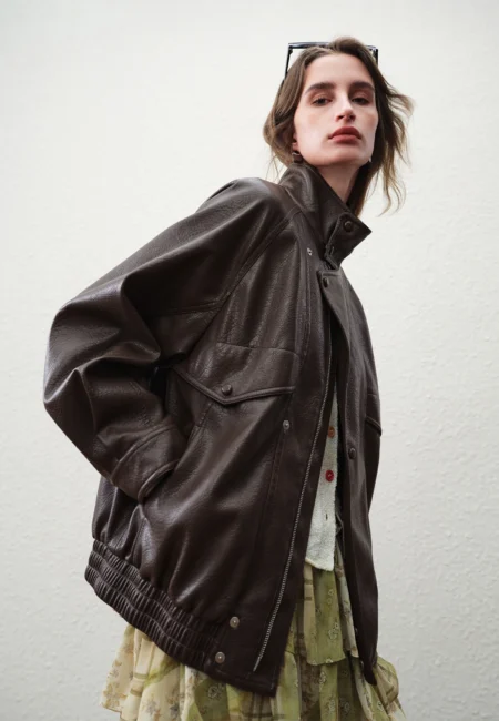 FSLE 【Premium Series】Solid Color Leather Jackets Women Brown Coat 2026 Spring New Arrival Trendy Streetwear Commuting