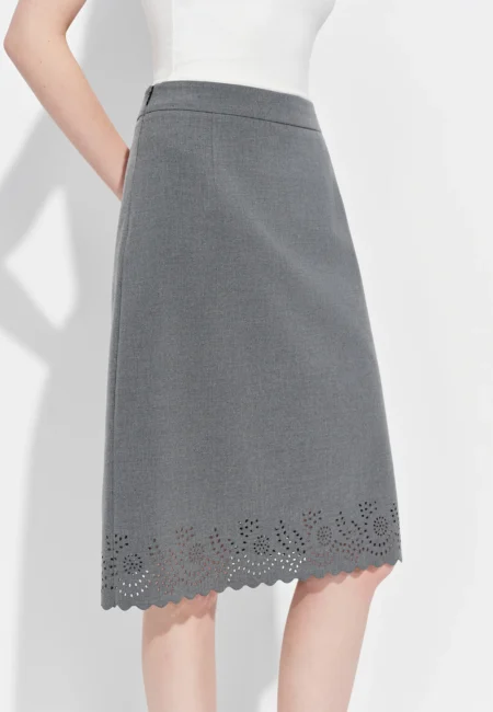 FSLE 2026 Spring Women's High Waist Midi Skirt with Lace Cut out Flounce Hem Minimalist A line Maxi Skirt Daily Elegant Style