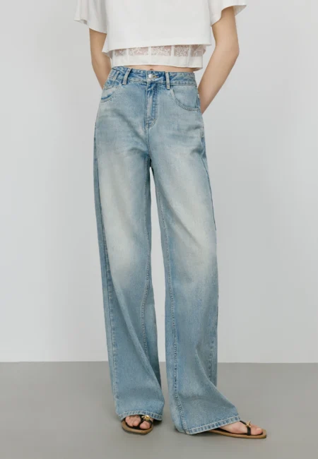 FSLE【Premium Series】 Vintage Wash Distressed Jeans Women's SS25 Relaxed Straight Leg Summer Denim Pants Y2K Casual Streetwear