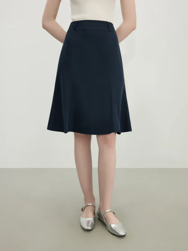 White Mermaid A-Line Skirt with High Waist and Slight Stretch