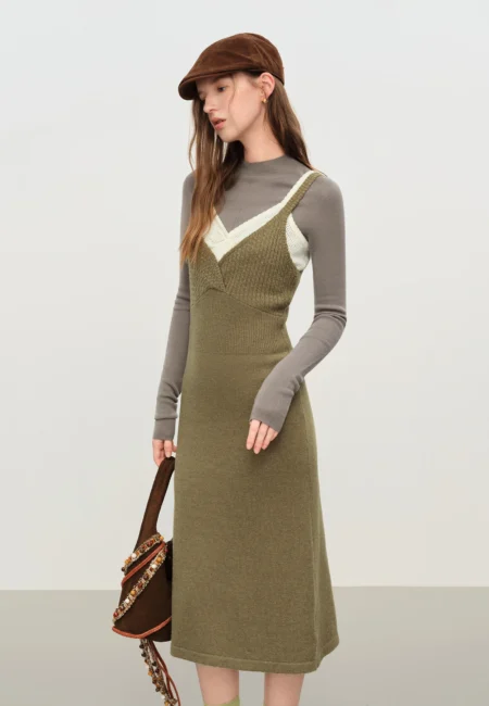 FSLE Women's Sleeveless Slip Dress Set Autumn Winter Knit Two Piece Outfit Relaxed Fit Loungewear Trendy Vest Strappy Dress