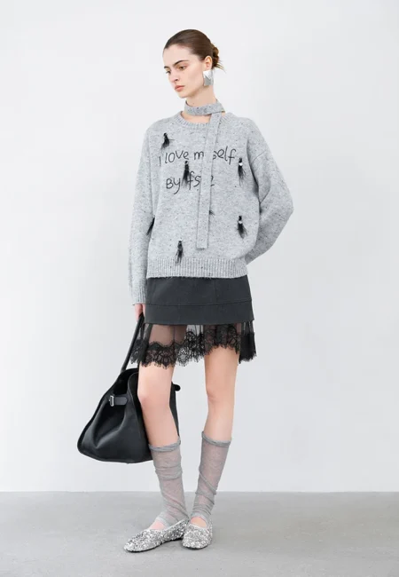 FSLE【Premium Series】Ostrich Hair Nail Bead Embroidered Knitted Women's Spring Autumn New Pullovers Party Chic Sweaters