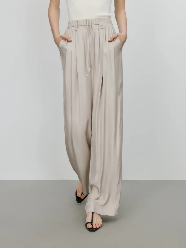 Acetate Wide-Leg Pants with High Waist and Pleated Front