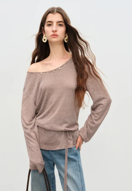 FSLE 【Premium Series】 Women's Laid Back Striped Long Sleeve T Shirt Autumn New Arrival T Shirts Tops 25FE13019