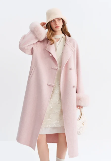 FSLE Women's Red Velvet Coat with Fox Design Chinese New Year and Modern Chinese Style Wedding/Engagement Gown 100% Wool Coats