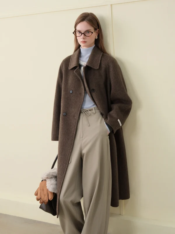 Women's Yak Wool Blend Double Breasted Coat with Peter Pan Collar