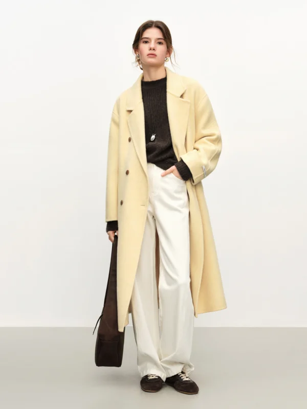 FSLE Diamond Tailored Alpaca Camel Wool Blend Double Faced Tweed Coat for Women Winter Outerwear Blends