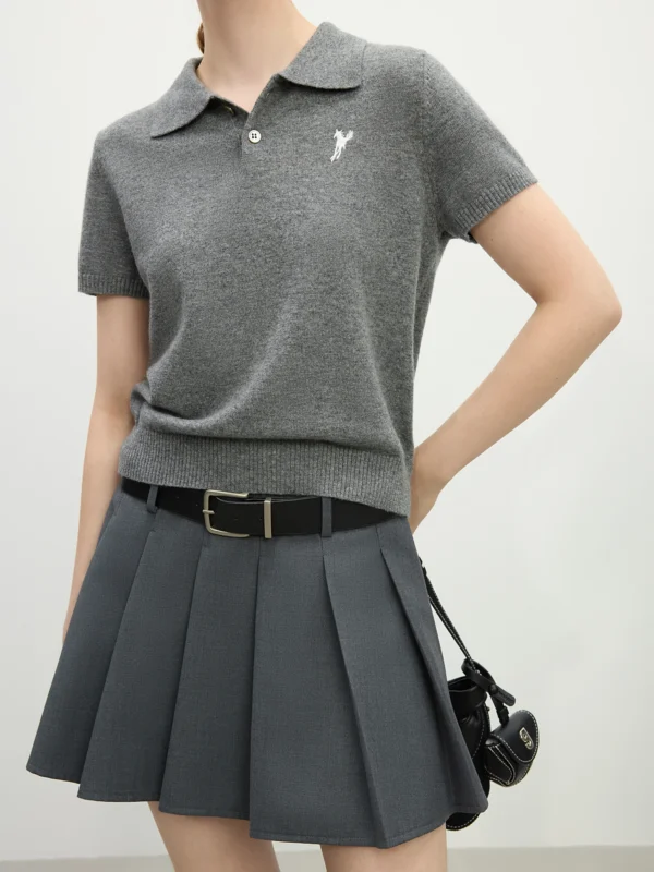 Women’s Wool Blend Polo Collar Sweater with Embroidery, Regular Fit