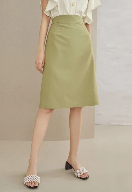 FSLE Knee Length Skirt Women Summer Black Midi Skirts Office Lady Elelgant A LINE Skirt Female Green Bottom Z201028