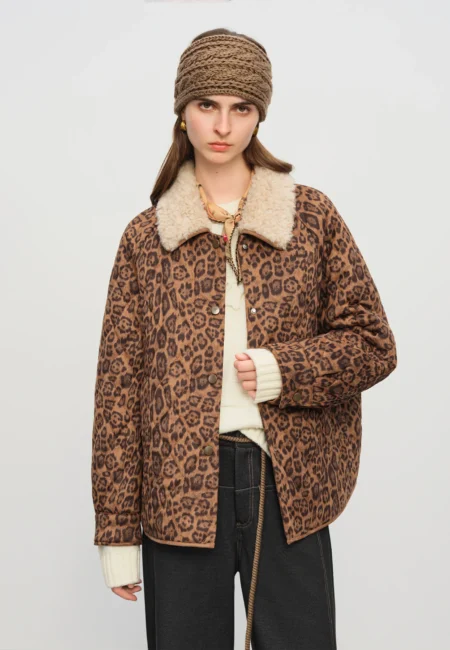 FSLE【Premium Series】Designer Jacket Women Leopard Coat Retro Style Heavy Craftsmanship Outerwear Warm Jacket Casual Streetwear