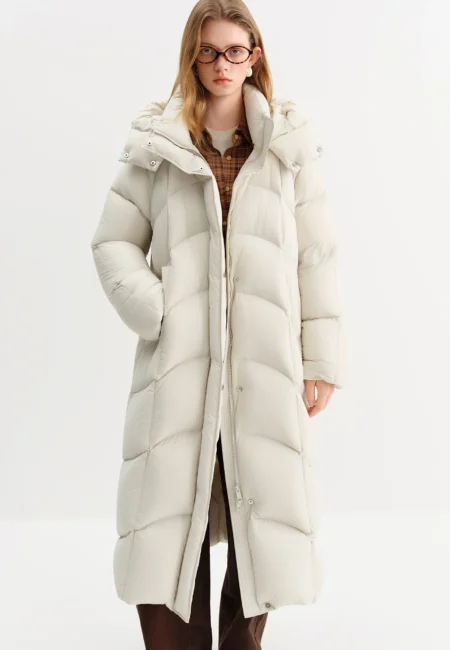 FSLE 【Premium Series】Women Stylish Hooded Long Winter Parka White Goose Down New Arrival High Fill Down Outerwear Coats