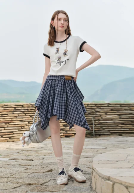 ​FSLE Summer Textured A Line Skirt High Waist Fluid Hem Midi Length Resort to Office Design​