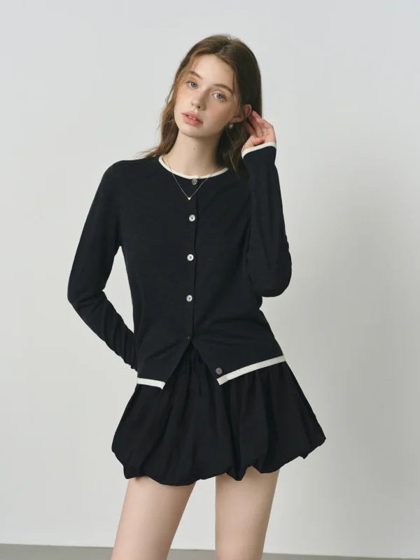 Autumn Wool Blend Knit Cardigan with Contrast Two-Piece Design