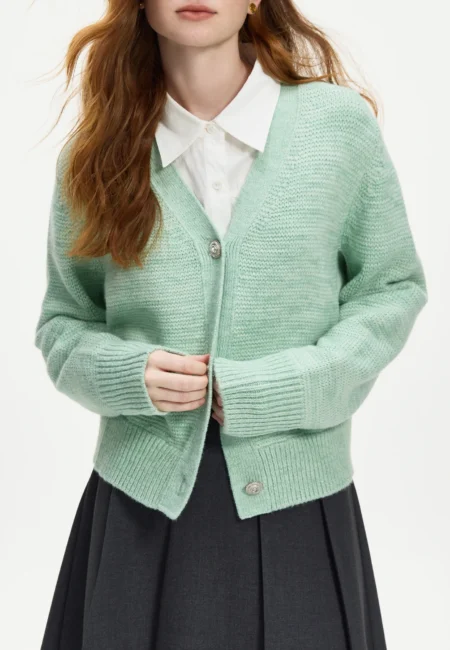 4 9% Wool 3 Colors Elegant V neck Cardigan For Women Winter New Gentle Versatile Casual Warm Knitted Tops 24FS14157