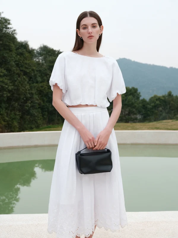 FSLE【Premium Series】Minimalist Style All match Casual Set For Women Spring Summer New Linen Lace Short sleeved Shirt Skirt