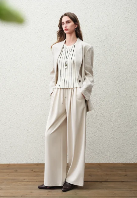 FSLE 2026 Spring High Waist Wide Leg Pants Cool Touch Straight Trousers for Women Office Commute Draped Fit Long Pants