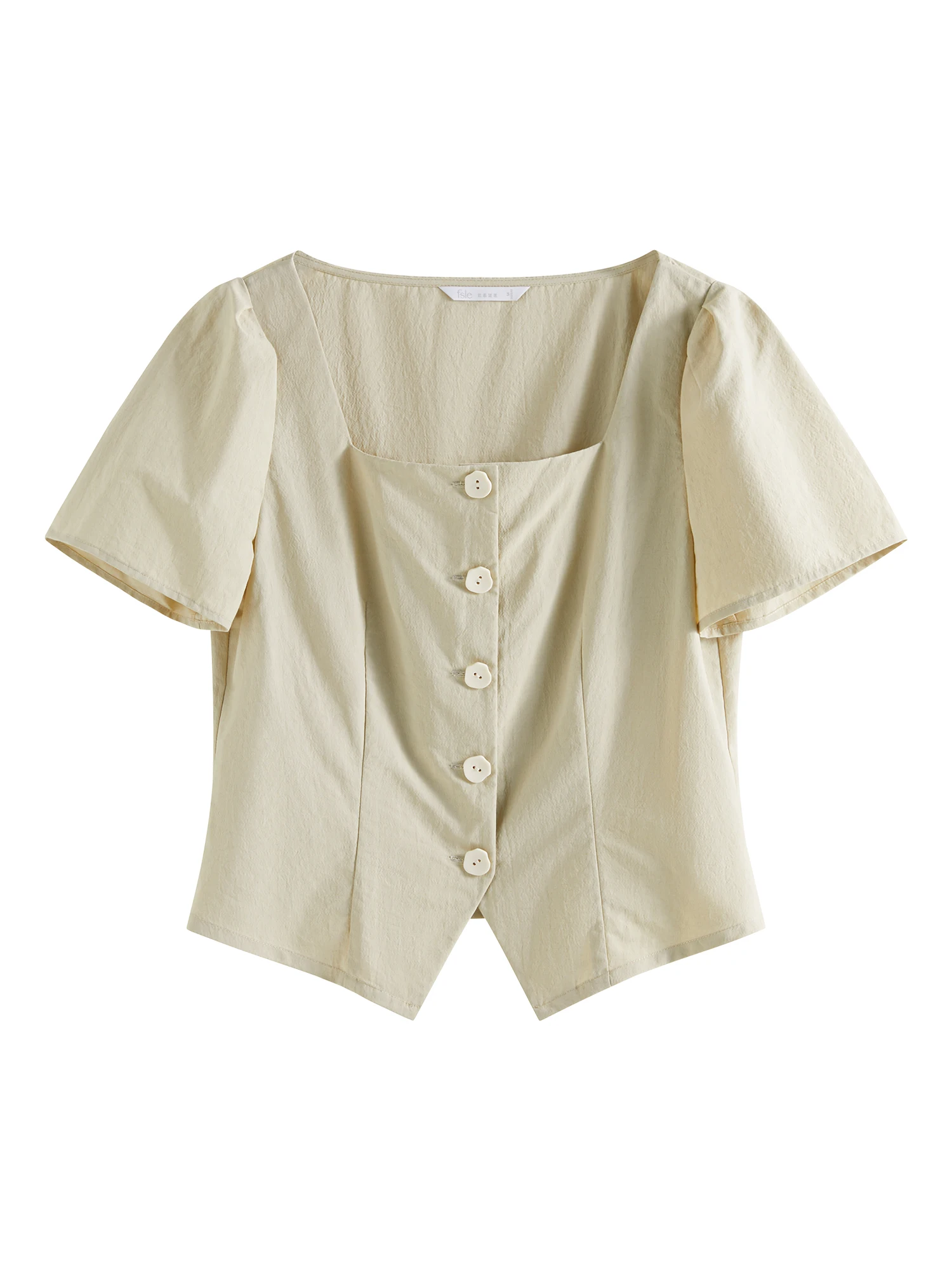 FSLE French Style Minimalist Square Collar Short sleeved Shirt Women Summer New Arrival Top Skirt Suit 25FS12126+25FS12127