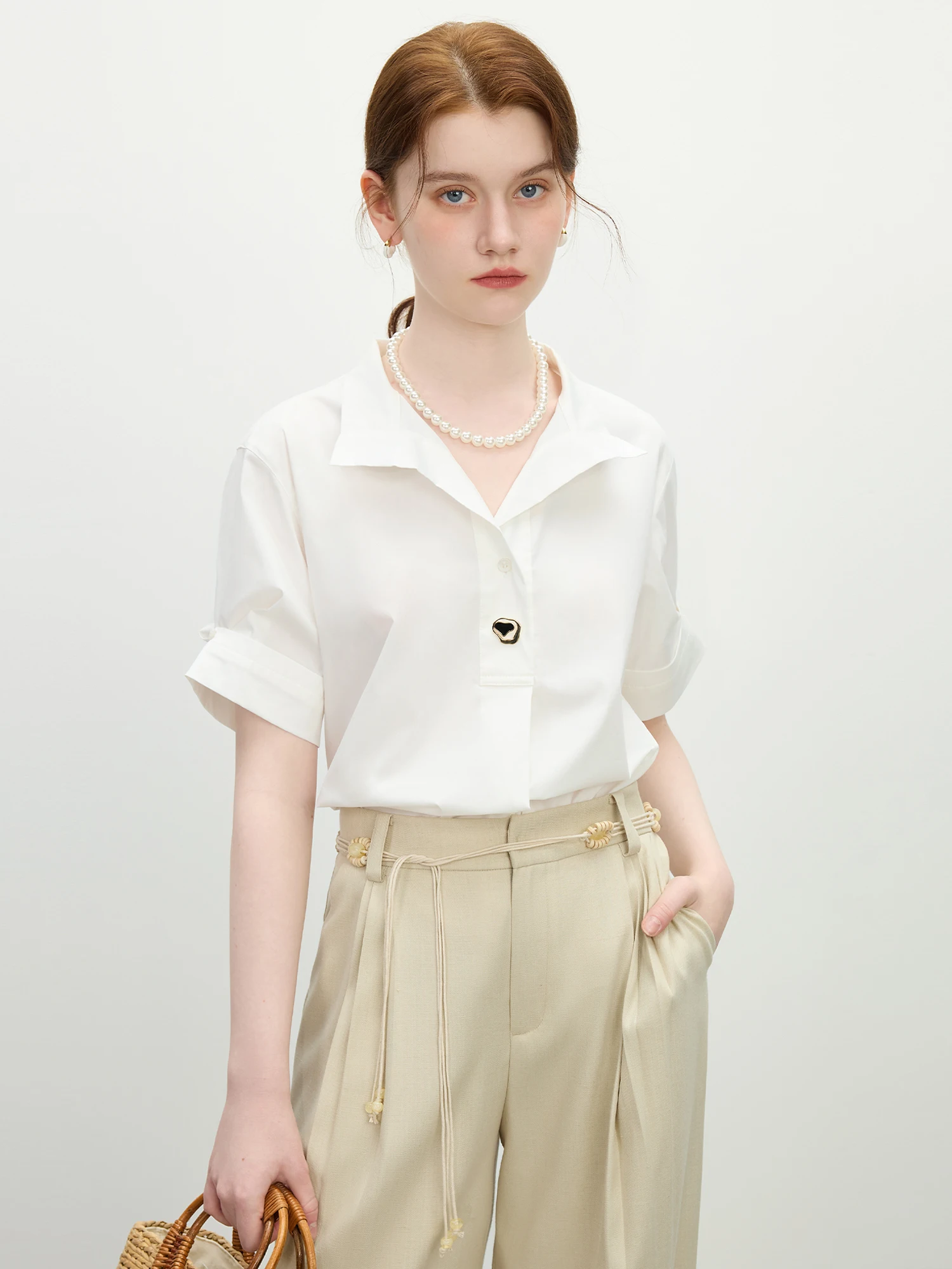 kf-Se09ec27db8bb4fdc8bf3a3c56cfec82e0 FSLE Summer White French Short Sleeve Shirt Oversized Design Office to Street Linen Blend Chic Top Casual Loose 25FS12138