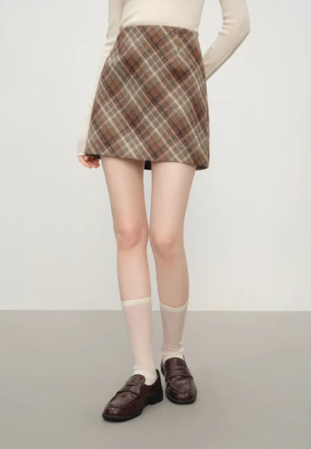 FSLE Autumn Party Skirt High Waist Retro Plaid Knit WoolShort Skirt For Women Fall Winter New Arrival Y2K Mini A line Skirt
