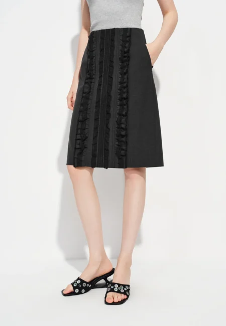 FSLE Retro Commute Women's Bodycon Skirt Lace Trim Wooden Collar Detail Spring 2026 New Arrival High Waisted Midi Lenghth skirt