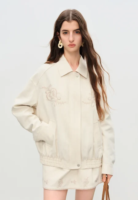 FSLE【Premium Series】 Fashion Design Embroidered Jacket Short Coat Autumn New Style 25FE13005