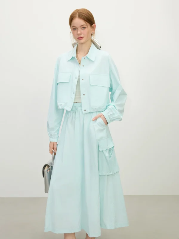 Fsle Blue Workwear Style Sun Protection Suit For Women Summer New Outdoor Jacket Skirt Versatile Casual Two Piece Suit