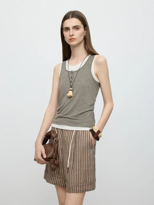 Bold Contrast Two-Piece Sleeveless Knit Tank Top