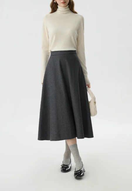 FSLE Office Lady Wool High Waisted A line Skirt for Women Thickened Medium Length Winter New Women Casual Skirts 24FS14642