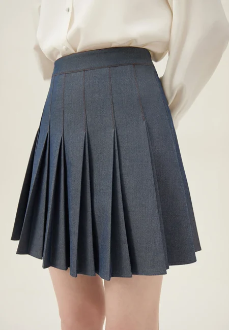 FSLE Short Skirt Office Lady Twill Pleated Apricot Above Knee Length Skirts High Waist Zipper Waist Spring Mini Skirt 24FS11141