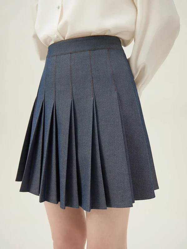 FSLE Short Skirt Office Lady Twill Pleated Apricot Above Knee Length Skirts High Waist Zipper Waist Spring Mini Skirt 24FS11141