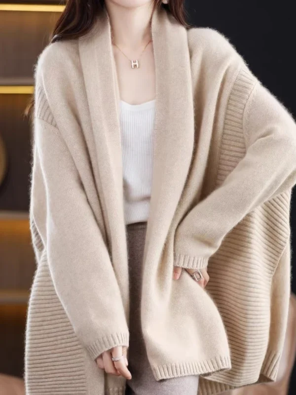 Moopsi 31 100% Wool Women Shawl Cardigan For Autumn and Winter Casual Soft Thickened Cardigan Solid Color Fashion Warm Knit Shawl Coat