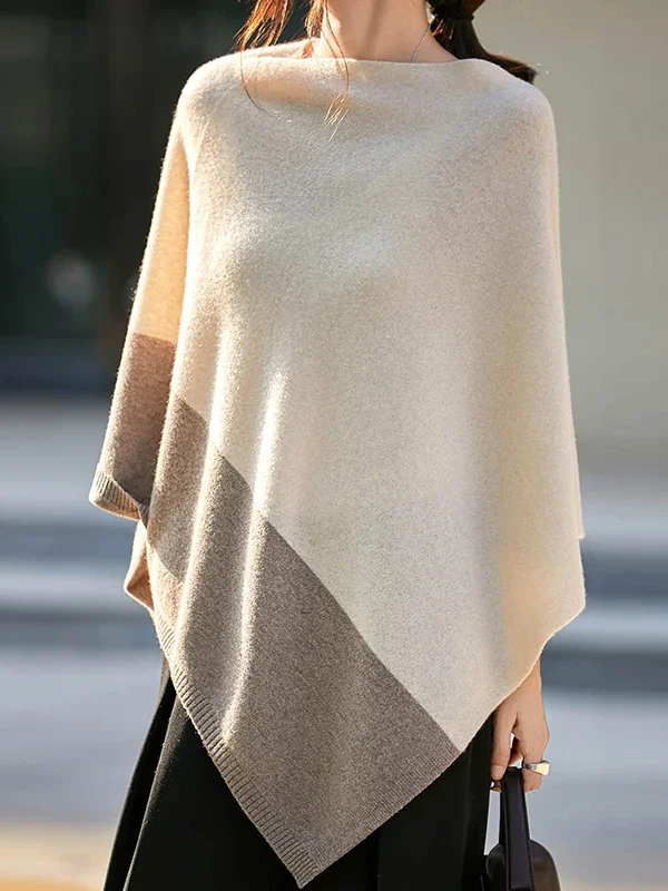 Asymmetric Knit Poncho Women Patchword Cape Top Female Soft Knitwear Spring Autumn 2026 Elegant Fashion Outfit